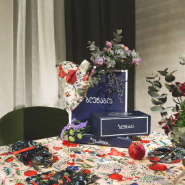 სუფრა - ბროწეულების ბაღი - თეთრი, ზომა: 140 x 140 სმ, აირჩიეთ მასალა: პოლიესტერი, 6 image