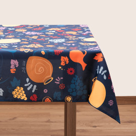 სუფრა - ქვევრები - ლურჯი, ზომა: 140 x 140 სმ, აირჩიეთ მასალა: პოლიესტერი