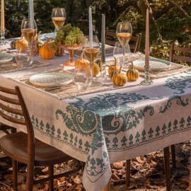 სუფრა - ბაგრატიონი - ბეჟი/ფირუზისფერი - პოლიესტერი, ზომა: 140 x 140 სმ, აირჩიეთ მასალა: პოლიესტერი