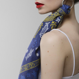 აბრეშუმის შარფი - მეიდანი - ლურჯი/ოქროსფერი