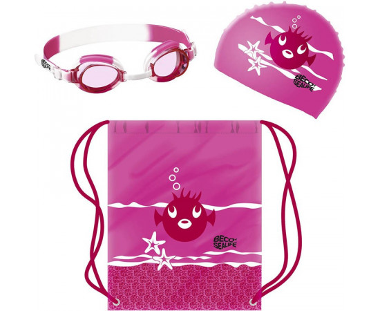 საცურაო კომპლექტი BECO SEALIFE: სათვალე + ქუდი + ჩანთა 96054 4 ვარდისფერი