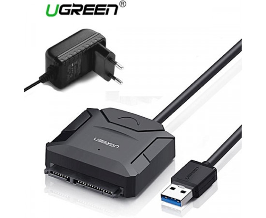 მყარი დისკის  წამკითხველი - UGREEN CR108 (20611) USB 3.0 to SATA Hard Driver converter cable with 12V 2A power adapter 50CM