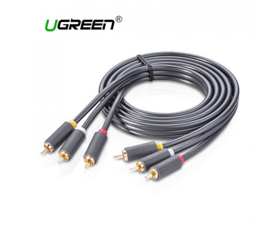 RCA კაბელი - UGREEN AV105 (10524) 3RCA Male to 3RCA Male Cable 1.5m (Black)