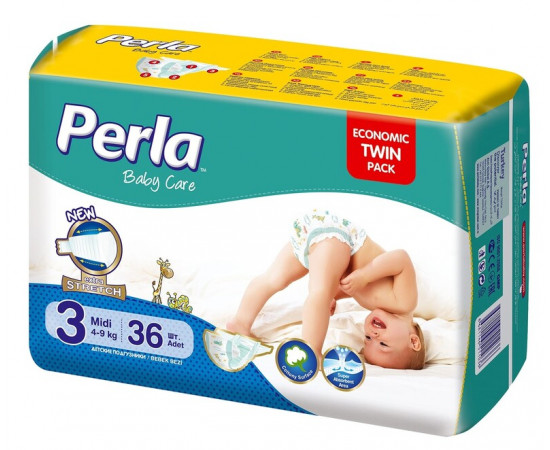 Perla ბავშვის საფენი თვინ ბეიბი 4-9 კგ მიდი N36 (პერლა)