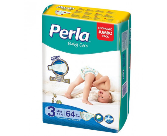 Perla ბავშვის საფენი ჯამბო ბეიბი 4-9 კგ მიდი N64 (პერლა)
