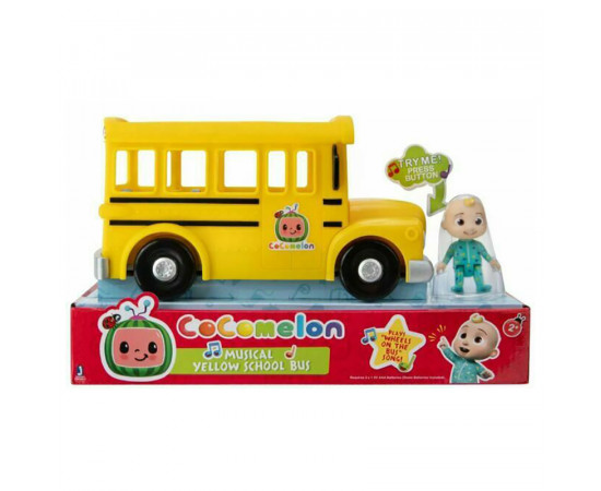 CoComelon ბავშვის ფიგურა და ყვითელი ავტობუსი