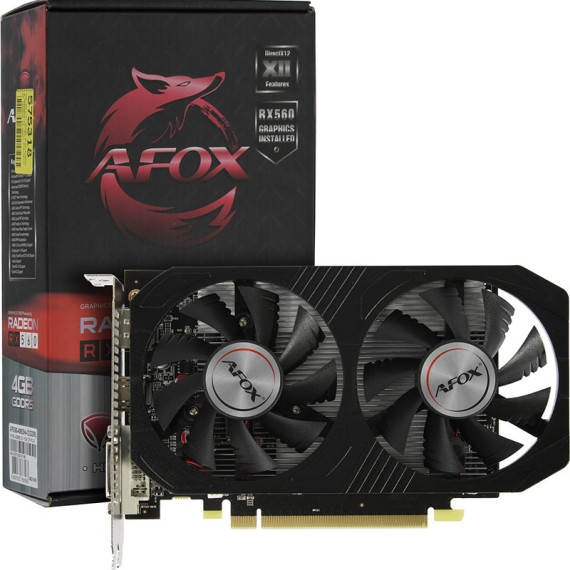 AFOX ვიდეო დაფა Radeon RX560 4GB GDDR5 128Bit DVI HDMI DP ATX DUAL FAN AFRX560-4096D5H4-V2