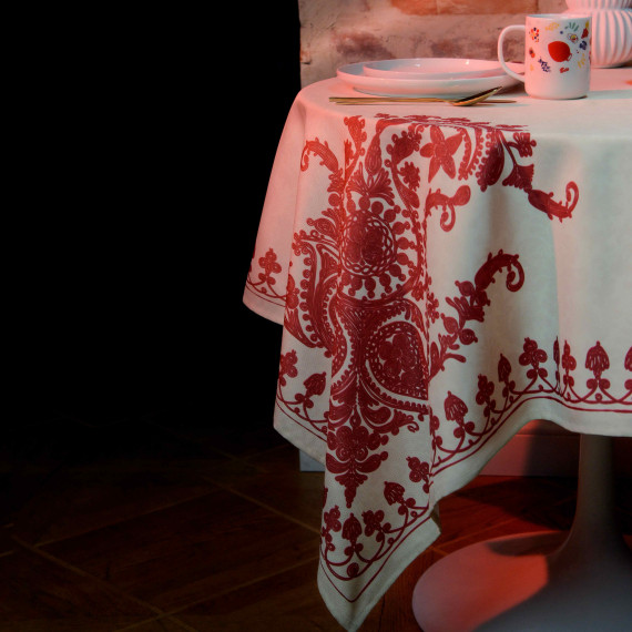 სუფრა - ბაგრატიონი - ბეჟი/წითელი - პოლიესტერი, ზომა: 140 x 140 სმ, აირჩიეთ მასალა: პოლიესტერი, 2 image