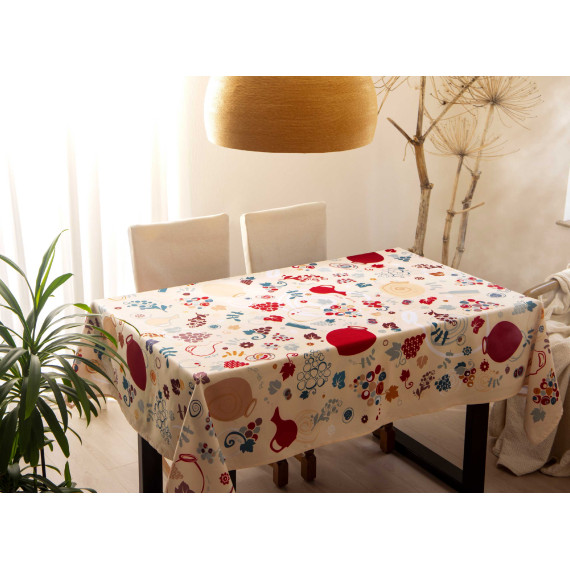 სუფრა - ქვევრები - თეთრი, ზომა: 140 x 140 სმ, აირჩიეთ მასალა: პოლიესტერი, 7 image