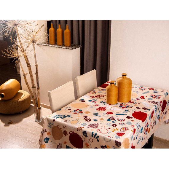 სუფრა - ქვევრები - თეთრი, ზომა: 140 x 140 სმ, აირჩიეთ მასალა: პოლიესტერი, 6 image