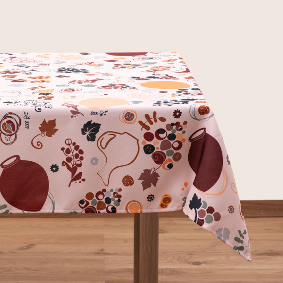 სუფრა - ქვევრები - თეთრი, ზომა: 140 x 140 სმ, აირჩიეთ მასალა: პოლიესტერი