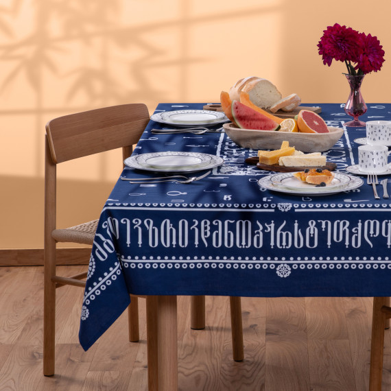 სუფრა - ანბანი - ლურჯი, ზომა: 210 x 140 სმ, აირჩიეთ მასალა: ბამბა