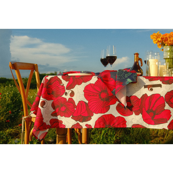 სუფრა - ყაყაჩო - თეთრი, ზომა: 140 x 140 სმ, აირჩიეთ მასალა: პოლიესტერი, 6 image