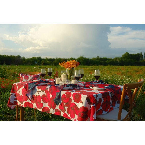 სუფრა - ყაყაჩო - თეთრი, ზომა: 140 x 140 სმ, აირჩიეთ მასალა: პოლიესტერი, 7 image