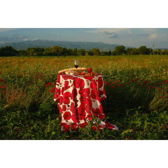 სუფრა - ყაყაჩო - თეთრი, ზომა: 140 x 140 სმ, აირჩიეთ მასალა: პოლიესტერი, 8 image