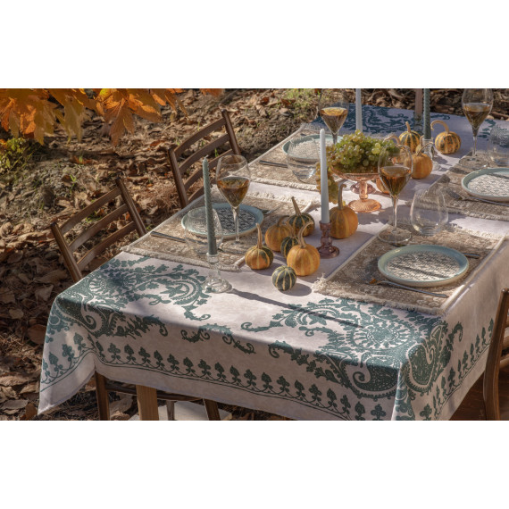 Tablecloth - Bagrationi - Beige/Turquoise - Polyester, აირჩიე ზომა: 210x140, აირჩიე მასალა: პოლიესტერი, 8 image