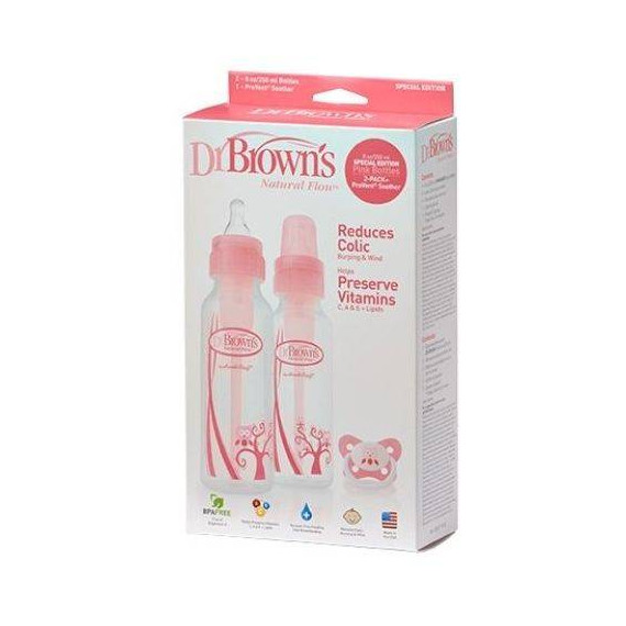 სასაჩუქრე ნაკრები ვარდისფერი (250 მლ სტანდარტული ბოთლი 2 ცალი და მატყუარა) - Dr.brown's, 2 image სასაჩუქრე ნაკრები ვარდისფერი (250 მლ სტანდარტული ბოთლი 2 ცალი და მატყუარა) - Dr.brown's, 2 image