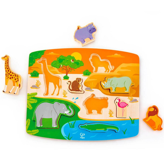 ხის სათამაშო გარეული ცხოველების პაზლი და ფიგურები – Hape