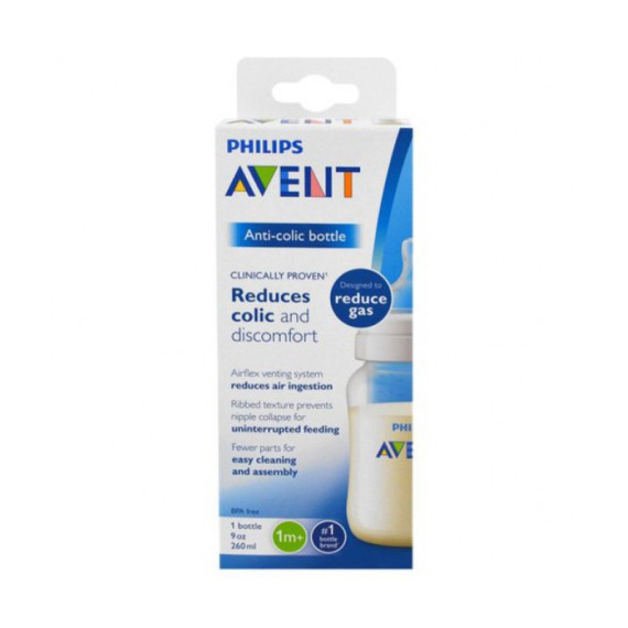 ბოთლი პლასტმასის, "Avent" ანტი-კოლიკური (classic+)  260მლ, 1+ თვიდან