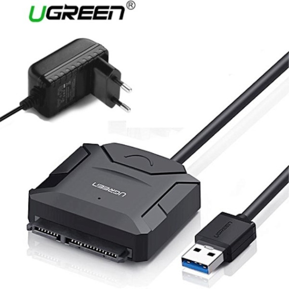 მყარი დისკის  წამკითხველი - UGREEN CR108 (20611) USB 3.0 to SATA Hard Driver converter cable with 12V 2A power adapter 50CM