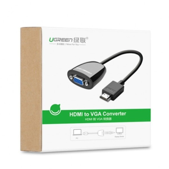 ადაპტერი - UGREEN MM105 (40253) HDMI to VGA converter without Audio Black, 2 image
