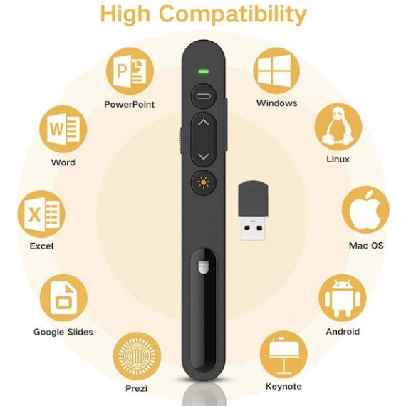 პრეზენტერი - Doosl DSIT0011 Wireless Presenter 2.4GHz Powerpoint Presentation Remote Control, 8 image