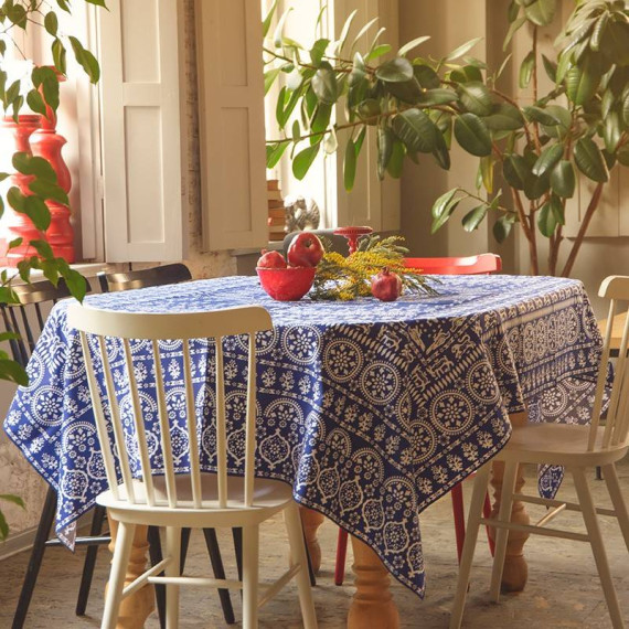 სუფრა - ახვლედიანი - ლურჯი, ზომა: 210 x 140 სმ, აირჩიეთ მასალა: პოლიესტერი