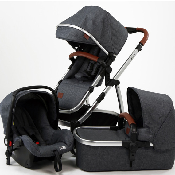 Asalvo ბავშვის ეტლის კომპლექტი trio wimi მუქი ნაცრისფერი