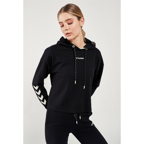 HMLMOSSA ქალის კაპიუშონიანი ჯემპრი Hummel (ჰუმელი), ფერი: შავი, ზომა: XS
