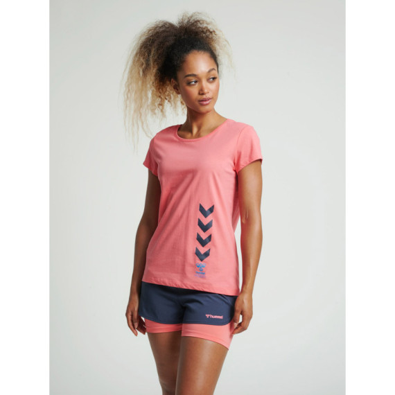 HMLAPRIL ქალის მოკლემკლავიანი მაისური Hummel (ჰუმელი), ფერი: ვარდისფერი, ზომა: S