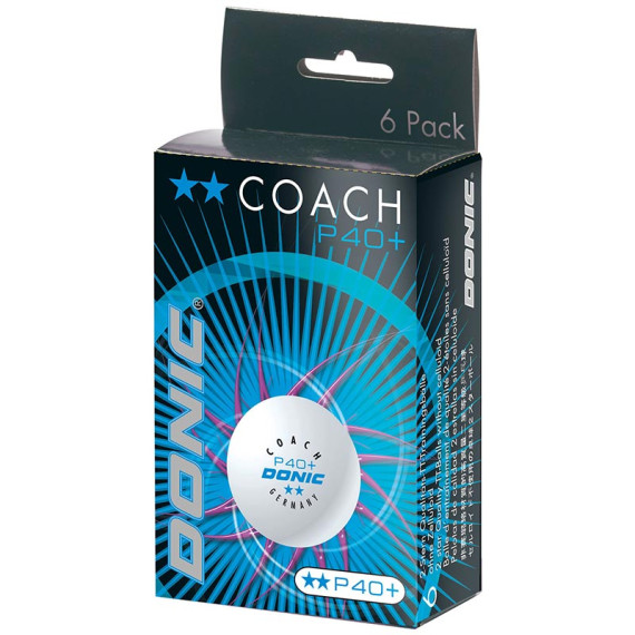მაგიდის ტენისის ბურთები DONIC P40 + Coach 2 p. 6 pcs White